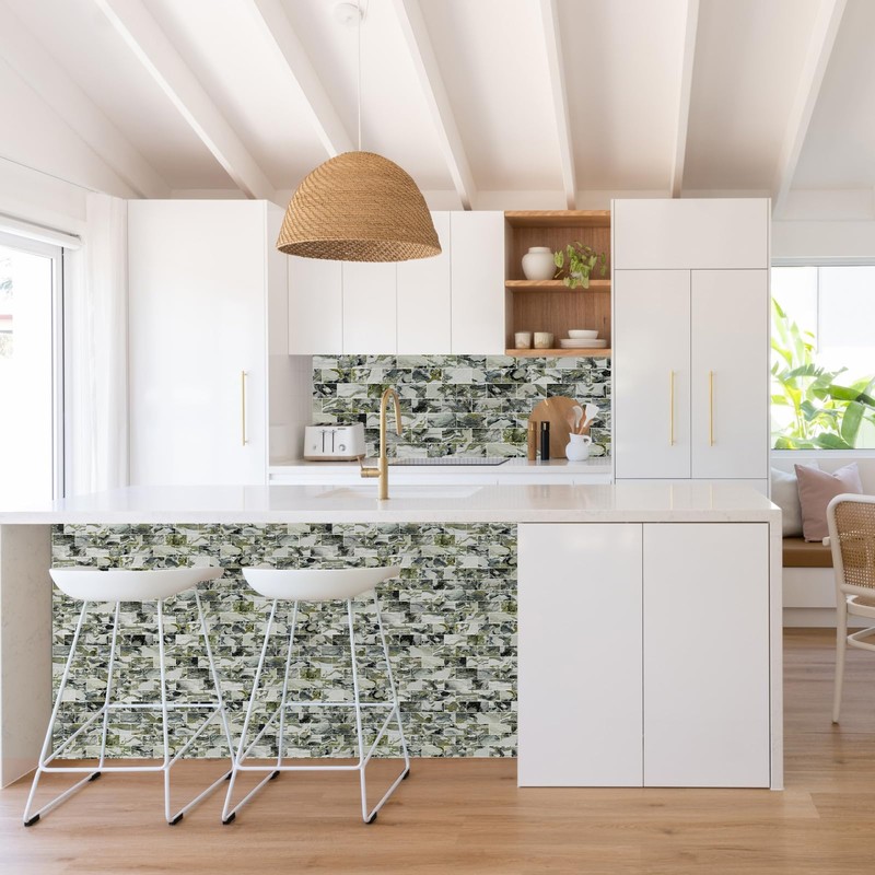 Vamos Tile 100-Piece Glossy Ice Green Peel and Stick Backsplash