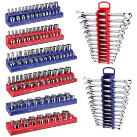 8PS Magnetic Socket Organizer and Magnetic Wrench Organizer Set, Socket Holder Set 1/4", 3/8", 1/2" Drive Metric SAE Socket Storage, Metric SAE Wrench Holder(Socket, Wrench not Included)