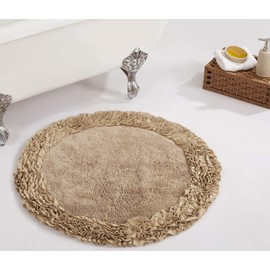 Better Trends Shaggy Border Collection is Ultra Soft, Plush and Absorbent Tufted Bath Mat Rug 100% Cotton in Vibrant Colors, 30" Round, Beige