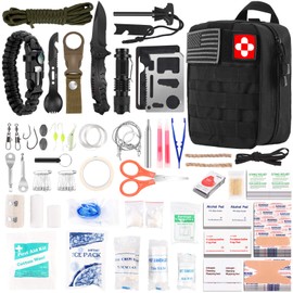 216 Pcs Survival First Aid kit, Professional Survival Gear Equipment Tools First Aid Supplies for SOS Emergency Hiking Hunting Disaster Camping Adventures (Black)