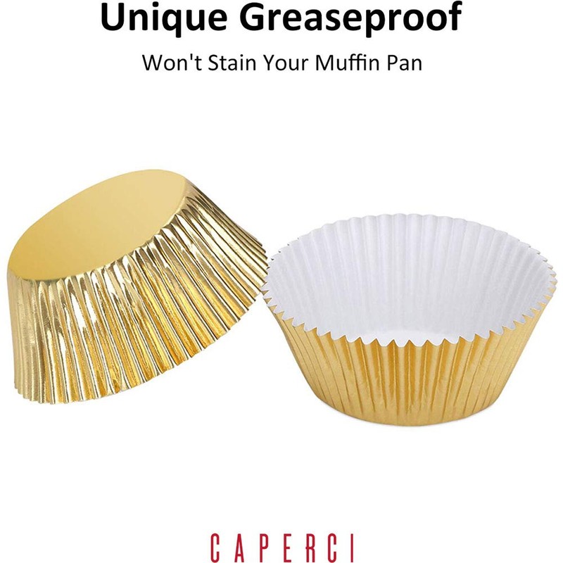 Caperci Standard Cupcake Liners Gold Foil Muffin Baking Cups 150-Pack