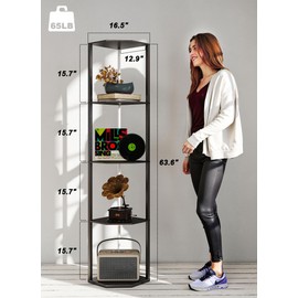 Corner Floor Lamp with Shelves, 5 Tiers Corner Shelf with Multiple Color LED Lights, Tall Display Shelf for Collectibles Curio, w/ APP and Remote Control Supports Dimming for Living Room Bedroom Home