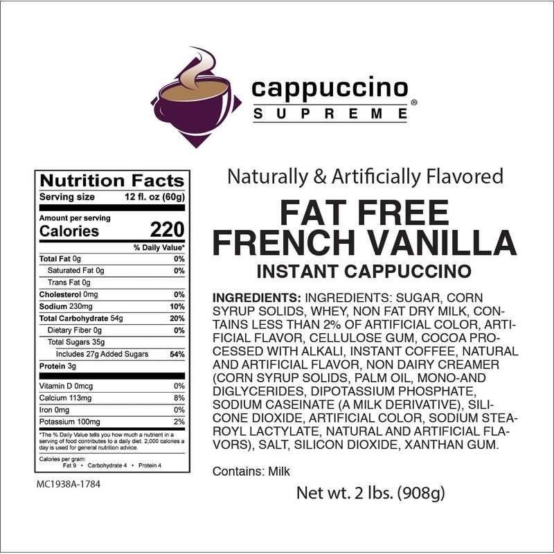 Cappuccino Supreme 2 lb bag Fat Free French Vanilla Instant