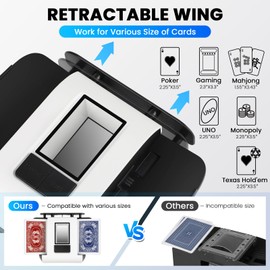 Automatic Card Shuffler for 1-2 Decks - Ultra-Quiet Rechargeable Shuffling Machine with 2-Second Shuffle, USB-C Charging & Universal Card Compatibility (Poker, UNO, Blackjack, Sleeved Cards