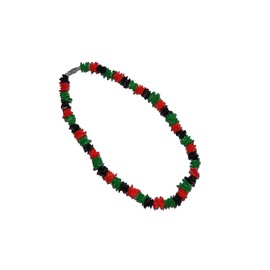 Tiger Smile Pan African Real Chips Puka Shell Choker Necklace 18" Black Red Green