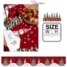 Christmas Decorations,Christmas Table Runner - Cotton Linen 36 Inches, Snowman Rustic Red Snowflake Bed Runner Dress Scarves, Farm Xmas Tablerunner for Dining/Holiday/Coffee Table