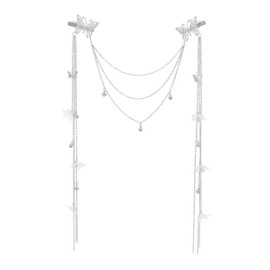Wedding Butterfly Flower Headband Boho Head Chain Tassel Headband for Women Fake Earrings Hair Accessories for Women and Girls (Silver, One size)