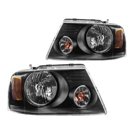 PHILTOP Headlamp Headlight Assembly Pair Fit for Mark LT 2006,F150 2004-2008,Amber Reflector Clear Lens Black Housing,OE 5L3Z13008BB 5L3Z13008AB,Driver and Passenger Side,Headlight Assemblies