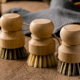 3 Pack Palm Pot Brush, Bamboo Dish Scrub Brushes, Sisal Bristles Brush, Durable Scrubber Cleaning Kit with Union Fiber and Tampico Fiber for Cleaning Pots, Pans and Vegetables