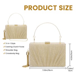 Gets Tassel Womens Evening Handbag Small Pleated Clutch Purses for Formal Wedding Party Purse with Top Handle and Chain(Gold)