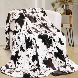 Edcooy Fleece Cow Print Throw, Soft Flannel Cozy Fuzzy Cow Blankets for Adults, Lightweight for Couch Sofa Bed Office, Throw Size Warm Plush Blankets for All Season (60 * 80in)