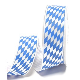 s.dekoda Ribbon Satin Ribbon 3 m x 25 mm Bavarian Diamond Oktoberfest White - Blue Decorative Ribbon Bavarian