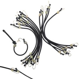 cobee Pack of 12 Elastic Straps with Hooks, 25 cm Luggage Tensioner Expander with Hooks, Mini Rubber Tie Down Straps, Short Rubber Bands with Hook for Luggage, Cargo, Transport, Camps Awning (Black)