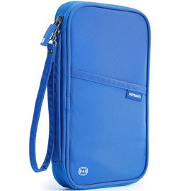 VanFn Travel Wallet Family Passport Holder RFID Blocking Travel Document Organiser Waterproof Holiday Passport Case Men Women for ID Card, Credit Cards, Flight Tickets, Money, Coins (Blue)