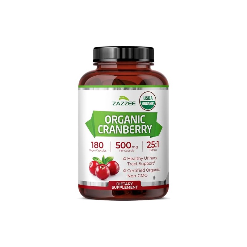 Zazzee USDA Organic Cranberry 25:1 Extract, 500 mg per Capsule,