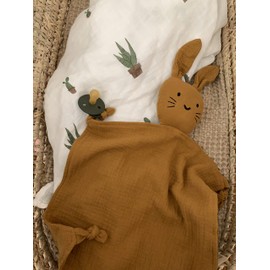 Leyl&Ari Organic Muslin Lovey Blanket | Cotton Bunny Security Blanket for Boys and Girls (Toffee)