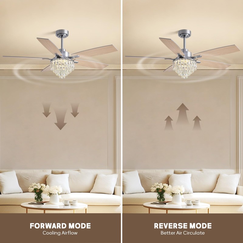 LUDOMIDE Chandelier Ceiling Fan, 52 Inch Crystal Ceiling Fan with