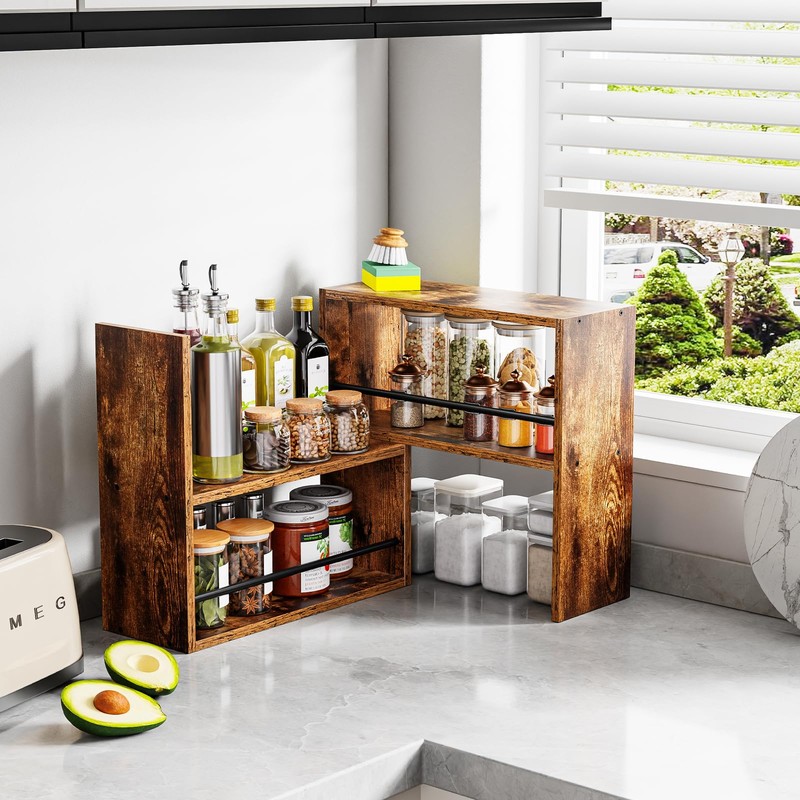 Expandable Cabinet Organizer Shelf, Set of 2 Kitchen Counter Shelves