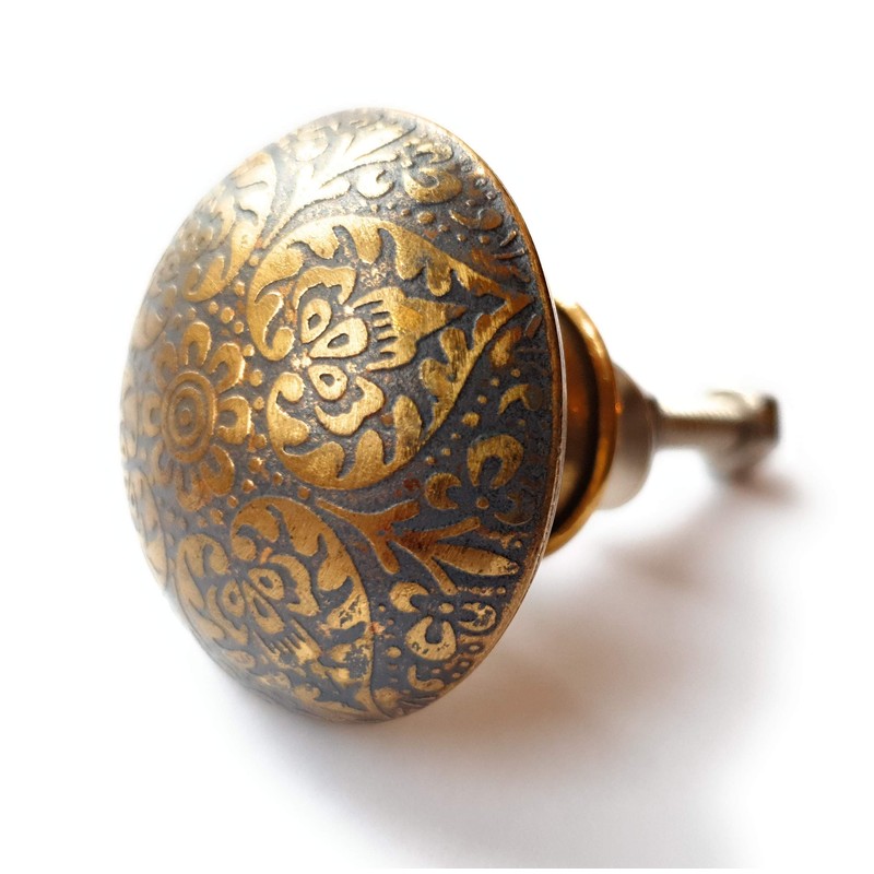 Set of 6 Brass Grey Cabinet Knobs - Kitchen Cabinet