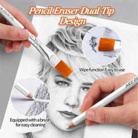 10Pcs Eraser Pencils for Artists Pencil Rubber, Eraser Pencil with Brush, Rubbers Erasers Wooden Sketch Eraser Pen Eraser Pencil for Sketching Charcoal Sketch Drawings Pencils for Artists