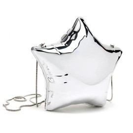 Acrylic Evening Purse Star Shape Unique Evening Crossbody Bag for Women Novelty Silver Metallic Clutch Wedding Prom Party