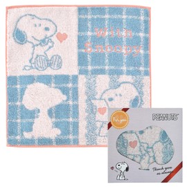Nishikawa PN3623TW Snoopy Petite Gift Handkerchief Towel, 9.8 x 9.8 inches (25 x 25 cm), Washable, 100% Cotton, Thank You Pattern, Blue, XT83606624