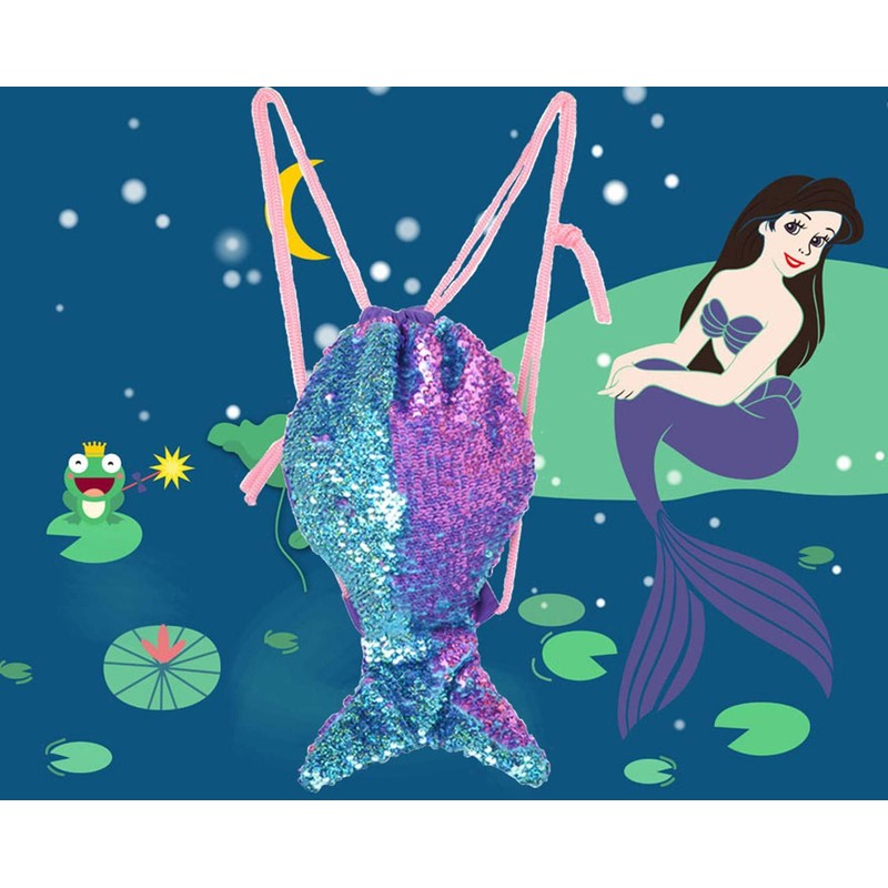 Magic Mermaid Tail Sequins Backpack Mermaid Drawstring Magic Reversible Sequins