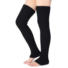 Pareberry Women's Winter Over Knee High Footless Socks Knit Warm Long Leg Warmers (2 Pack-(Black+White))
