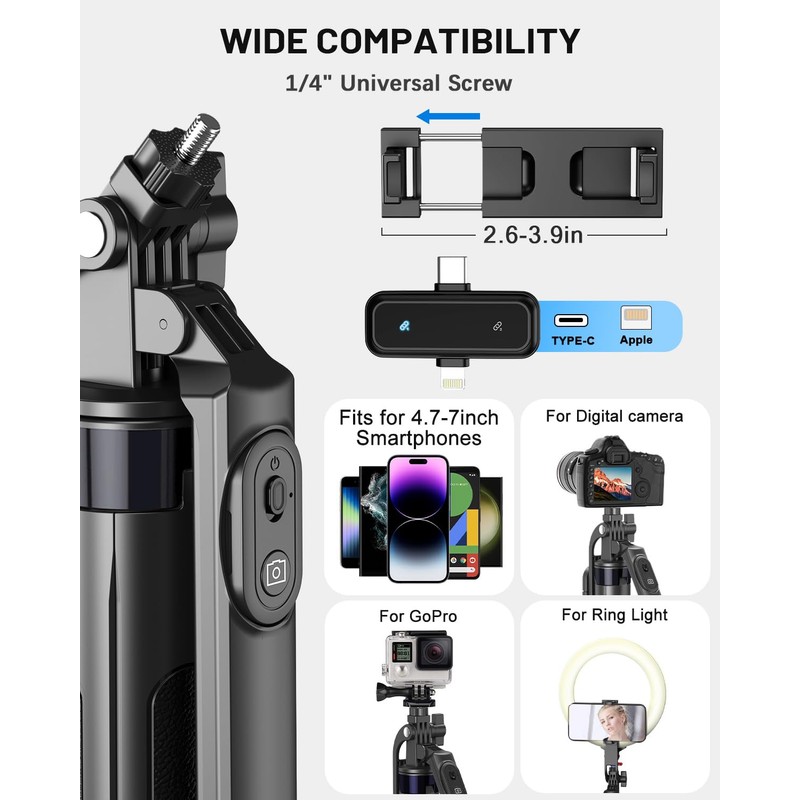 Yeaki Vlogging Kit for iPhone/Android, 71" Selfie Stick Tripod for