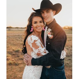 Bride Earrings Beaded Cowboy Boot Earrings for Women Dangling Fun Western Country Cowgirl Bride To Be Drop Dangle Earrings Bridal Wedding Gifts for Bachelorette Party