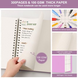 RETTACY Notepad B5 Squared Spiral Notebook 100gsm with 300 Pages/150 Sheets for Drawing, Plastic PVC Hard Cover, for Diary, College, Conference, Travel, 19 x 25 cm, Purple