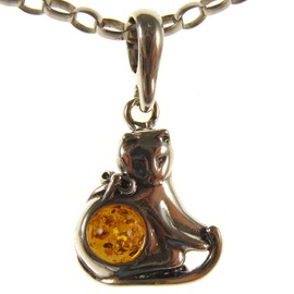 Baltic amber and sterling silver 925 cat pendant necklace with 1mm Italian sterling silver 925 snake chain