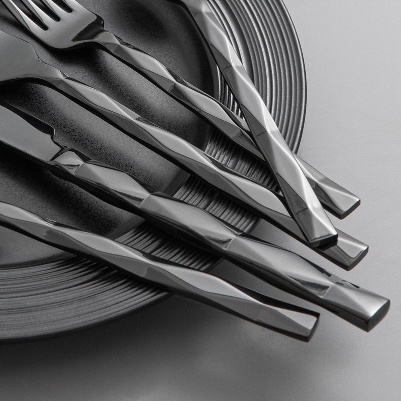 KINGSTONE Black Silverware Set, Luxury 20 Piece Flatware Set for