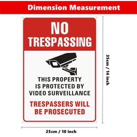 HEIOKEY 2 Pack 10x14 Inch No Trespassing Sign Aluminum, This Property is Protected By Video Surveillance Sign, Trespassers Will Be Prosecuted Sign, Security Warning Sign Outdoor for House, Business