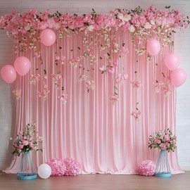10ftx12ft Baby Pink Backdrop Curtains for Wedding-Wrinkle Free Backdrops Curtain Drapes Fabric Decorations Photo Back Drop Cloth for Baby Shower Photography Stage Reception 2Panels 12ft(H) x 5ft(W)