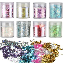 Glitter Powder Set, 8 x Glitter Powder Colourful Glitter Powder for Crafts, Glitter for Make-Up, Cards, Nail Art, Party, DIY, Music Festival