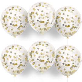 Unique Clear Latex Balloons with Metallic Confetti (Pack of 6) - 12" | Premium Quality Party Decorations - Perfect for Celebrations, Birthday, Wedding, Anniversary, Events