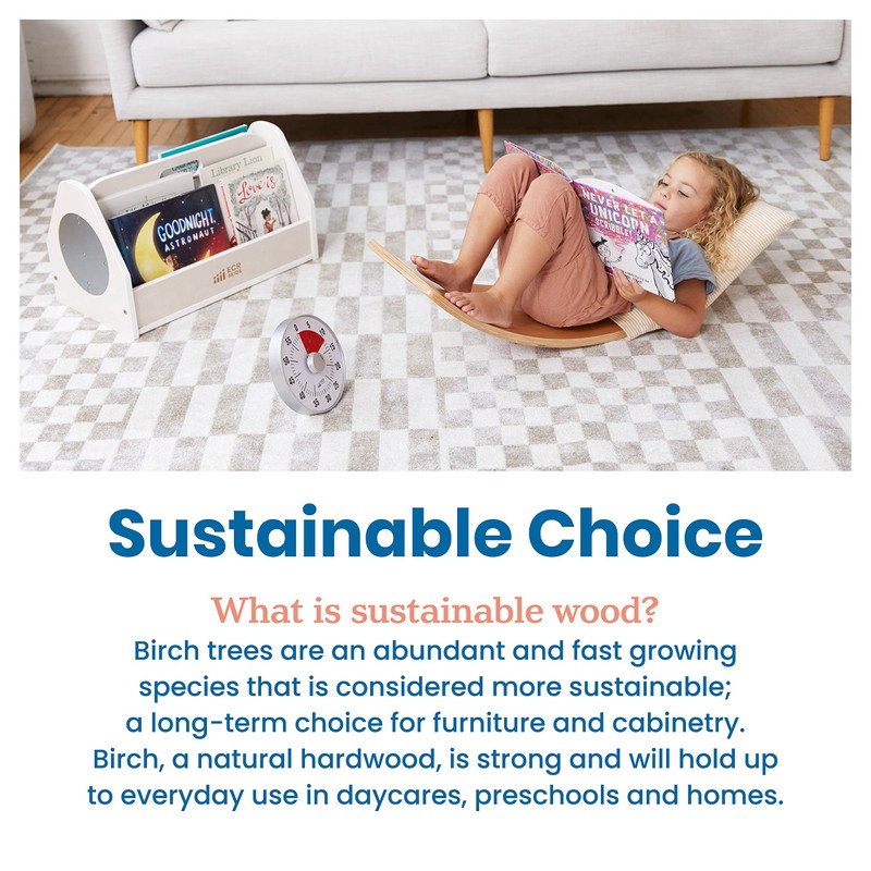 ECR4Kids Double-Sided Book Caddy with Countdown Timer, Portable Library, White