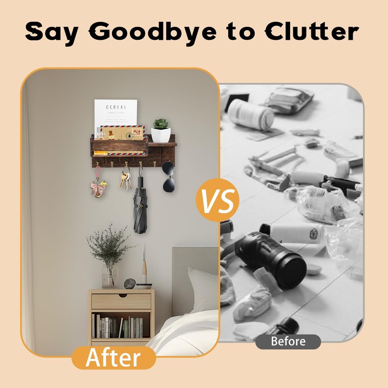 Mulaibdin Key Holder with Shelf, Key Holder Wall Wood, Key