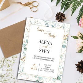 50 Letter Paper Sets DIN A4 – Natural Paper in Cream – Frame with Eucalyptus Branches – with Envelopes DIN C6 in Kraft Paper Natural Brown Letter Paper – Printable – Ideal for Wedding Invitations