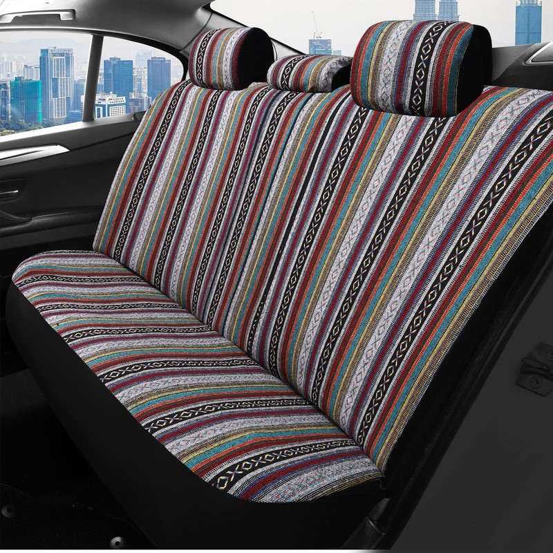 VarCozy Baja SaddleBlanketSeatCoversFullSet, Front SeatCovers and Split RearBenchSeatCoversforSedan, SUV,Truck,Universal Stripe
