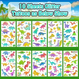 Leesgel Glitter Tattoo Children's Boys Dinosaur Tattoo Children's Tattoos Boys Children Tattoo Sticker Children's Toy Dinosaur Birthday Decoration Dinosaur Party Bag Children's Birthday Boy Party