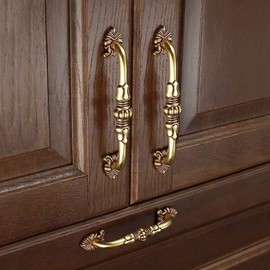 CcHhyyt Pack of 2 Vintage Brass Cabinet Handles, Floral Pattern, Antique Furniture Handle, Metal Gold Furniture Knobs, Cabinet Handles, Drawer Handles, Door Handle for Kitchen Cabinet, Drawer,