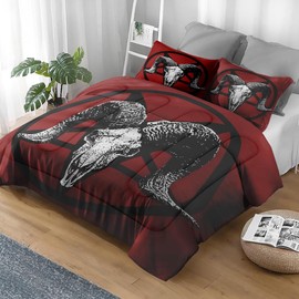 Pamnest Comforter Set Queen Size, Baphomet Satanic Pentagram Soft 3 Pcs Bedding Set for Kids and Adults, Vintage Skull Gothic Comforter Set with 2 Pillowcases, for Bedroom Bed Decor
