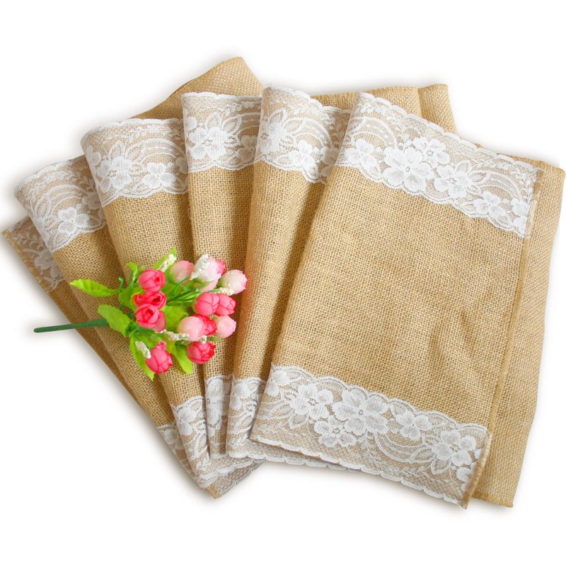 12"x108"(275x30cm) Jute Hessian Lace Table Runners Rustic Burlap Sewed Edge