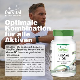 fairvital Calcium Magnesium Citrate Plus Vitamin D3-90 Capsules, High Dose, Cal-Mag + Vitamin D3 Cholecalciferol