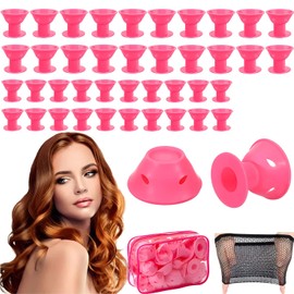 40 Rizadores de Silicona - 20 Grandes y 20 Pequeños, Rulos para Cabello Sin Calor de Suave, Rodillos mágicos para el Cabello para Cabello Largo, Medio Corto - Viajes, Citas, Fiestas (Rosa)