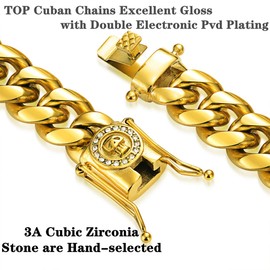 ROWIN&CO Miami Cuban Link Chain Mens 18K Gold Stainless Steel Curb Chain Necklace/Bracelet Hip hop Jewelry Cuban Choker Chain with Diamond Skull, 15mm, 8-35 Inch Length. (24 inch)