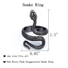 Snake Rings for Women Vintage Gothic Snake Wrap Rings Statement Serpent Stackable Rings Set Adjustable Punk Reptile Rings for Teen Girls Trendy Medusa Jewelry (Style C)
