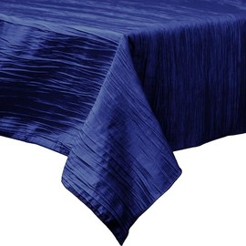 New Creations Fabric & Foam Inc, Square Light Weight Accordion Design Crushed Taffeta Seamless Table Overlay. (Navy Blue, 58" Inches x 58" Inches)